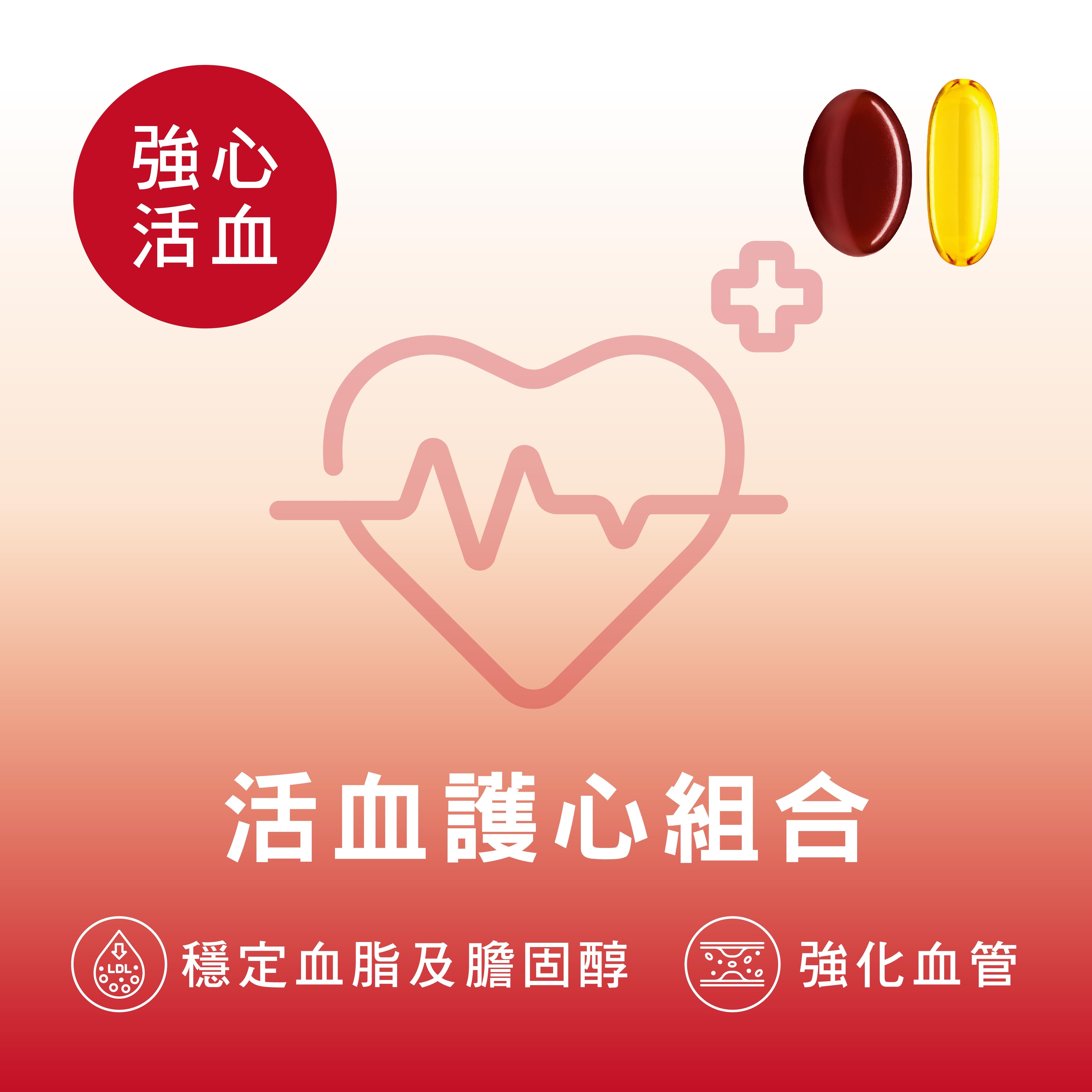 CATALO家得路活血護心組合,含CoQ10及奧米加3,穩定血脂,維持心血管健康,適合關注心臟者。